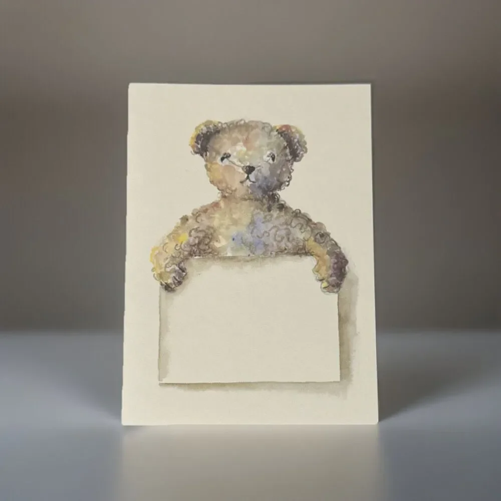 Vintage Oddballs Watercolor Ecru Notecards - Teddy Bear - Baby - 10 Pk